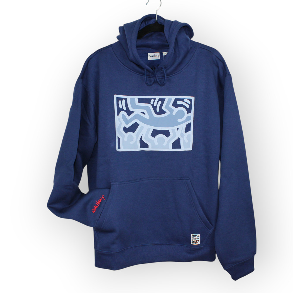 NEW XXL Keith Haring Art UNTITLED 1987 DANCE Hoodie Navy 80s PopArt